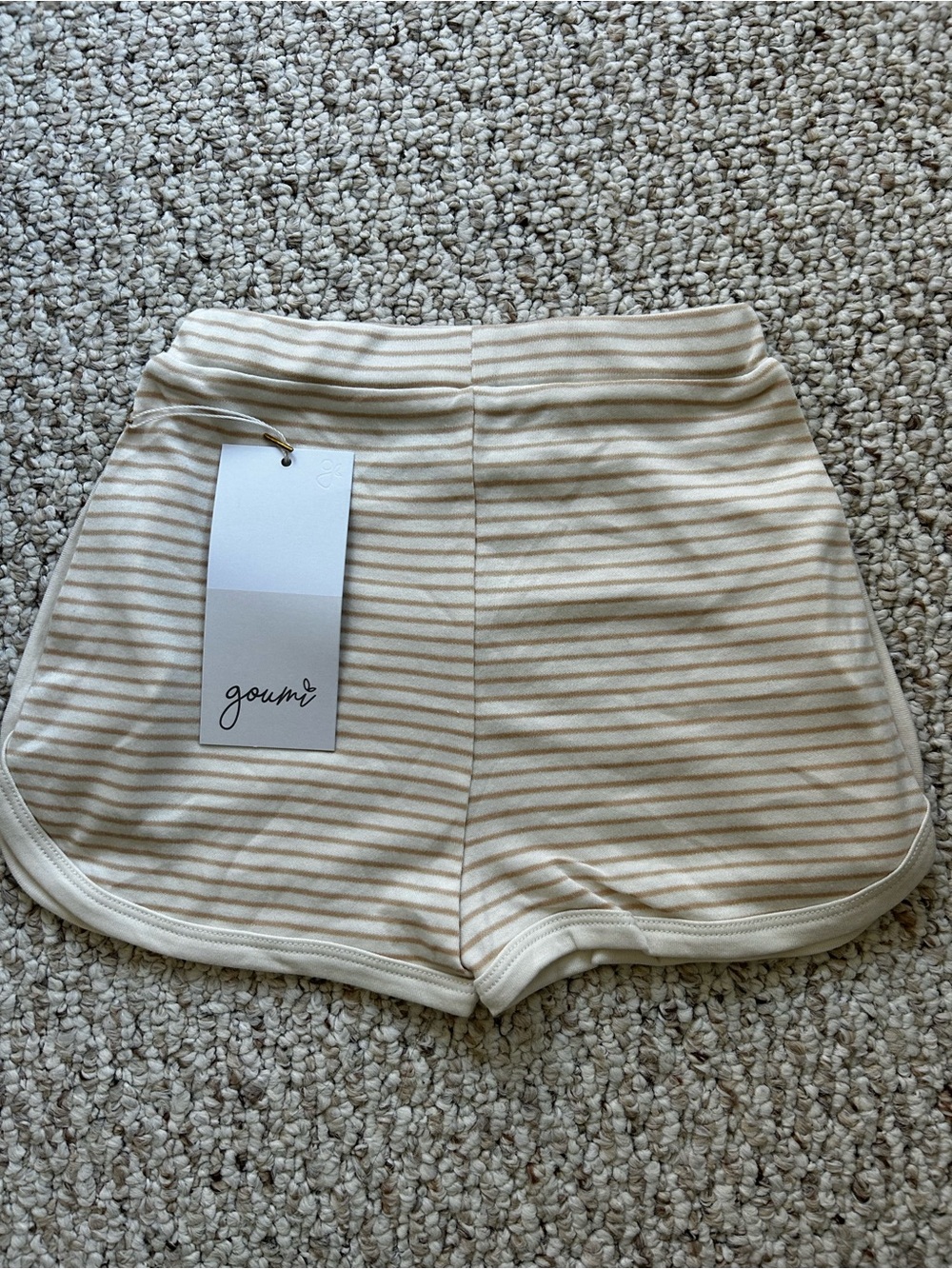 Goumi kids 5T tan and white stripe shorts bamboo and organic cotton NWT